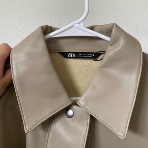Zara Tan Polyester Pleather Jacket Size L Oversized